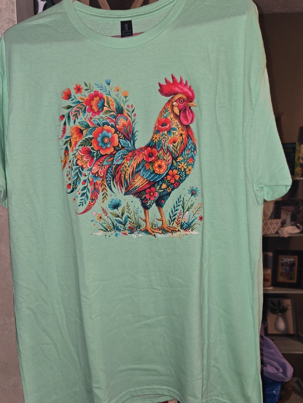 Newly Made Floral Rooster Graphic Tee - Mint